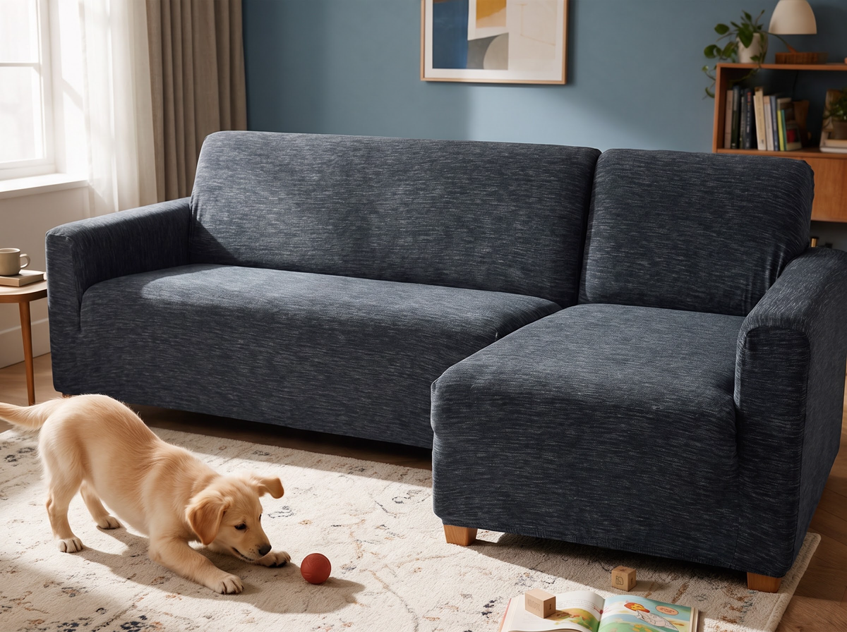 Sofa mit und ohne Casamé-Bezug im Vergleich