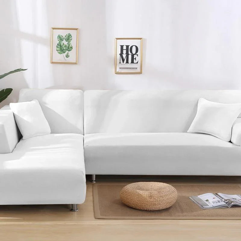 Stretch-Bezug fürs Ecksofa in L-Form – Alabasterweiß – Ansicht 1
