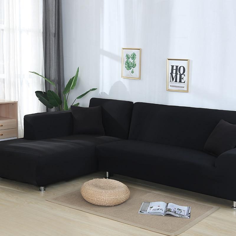 Stretch-Bezug fürs Ecksofa in L-Form – Schwarz – Ansicht 2