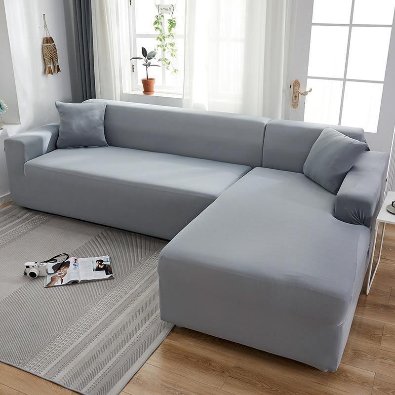 Stretch-Bezug fürs Ecksofa in L-Form – Mausgrau – Ansicht 1