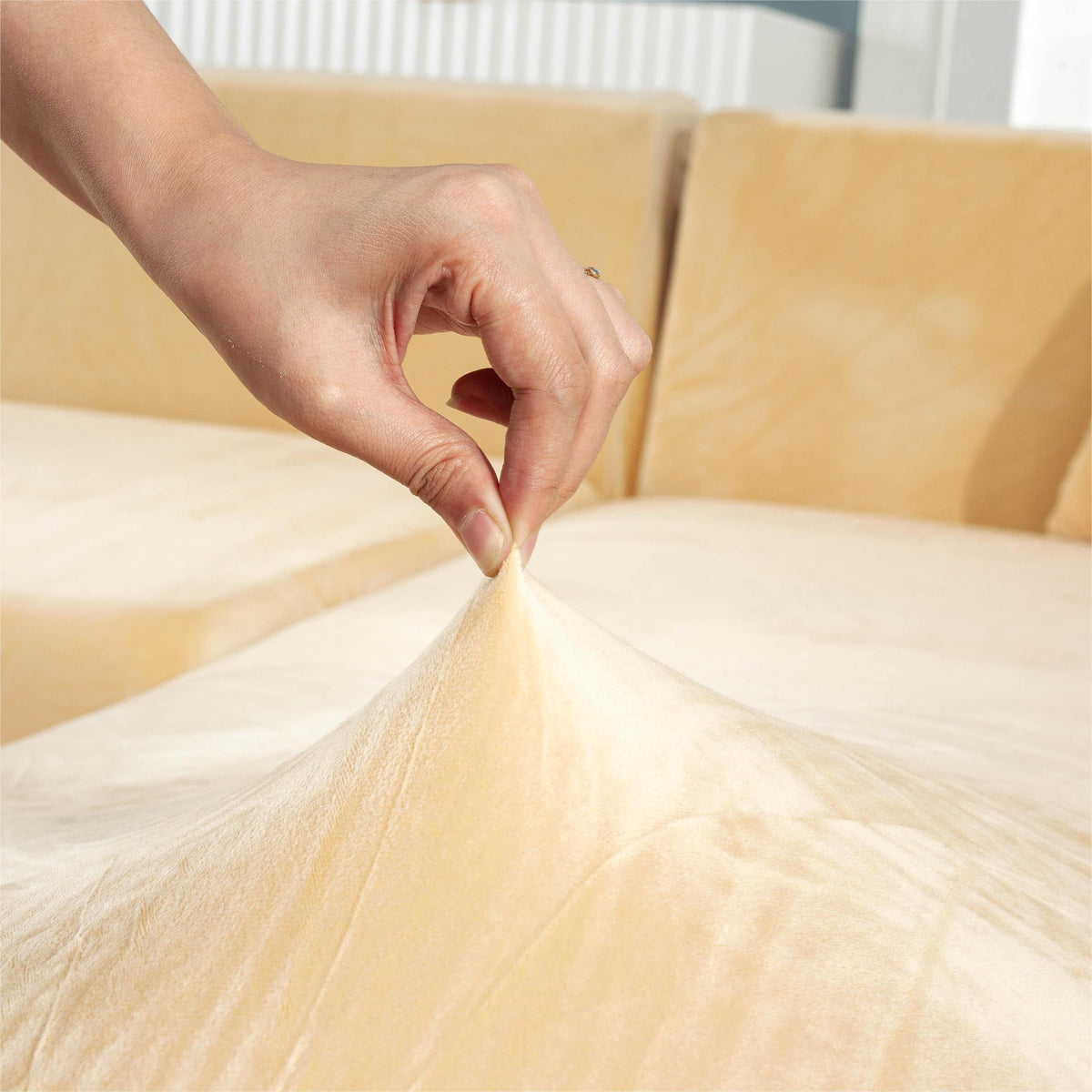 Ecksofa-Bezug aus Samt in L-Form – Beige – Ansicht 4