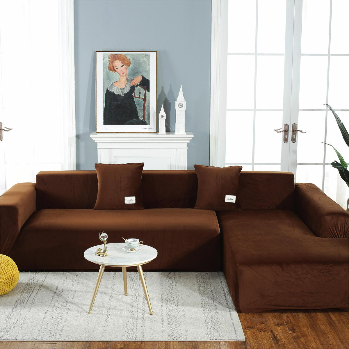 Ecksofa-Bezug aus Samt in L-Form – Braun – Ansicht 2