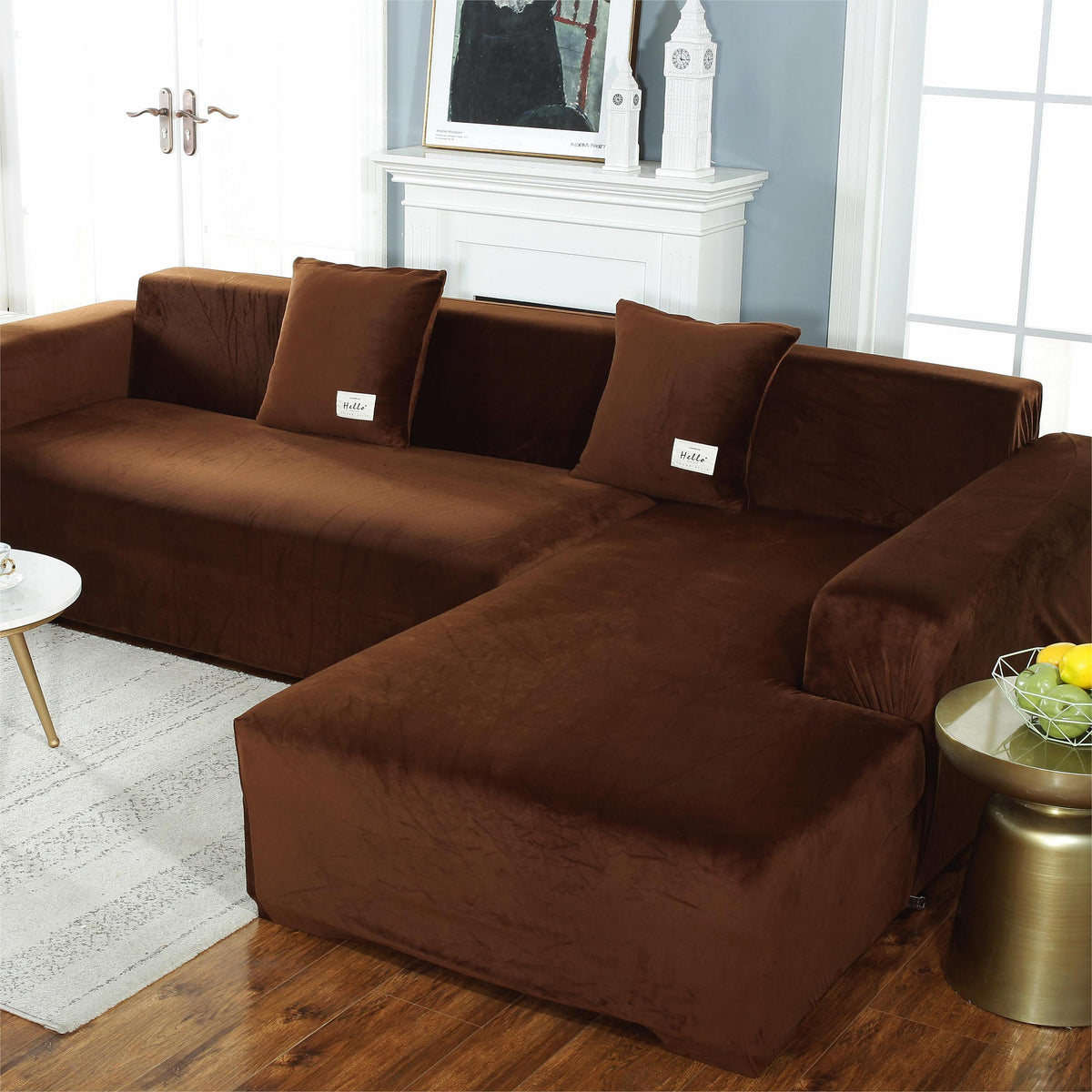 Ecksofa-Bezug aus Samt in L-Form – Braun – Ansicht 3
