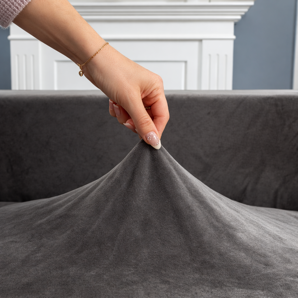 Ecksofa-Bezug aus Samt in L-Form – Grau – Ansicht 5