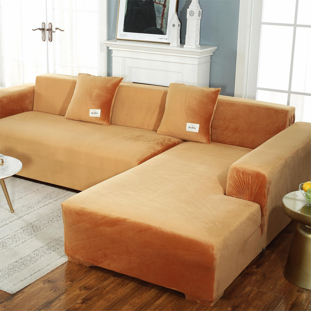 Ecksofa-Bezug aus Samt in L-Form – Orange – Ansicht 3