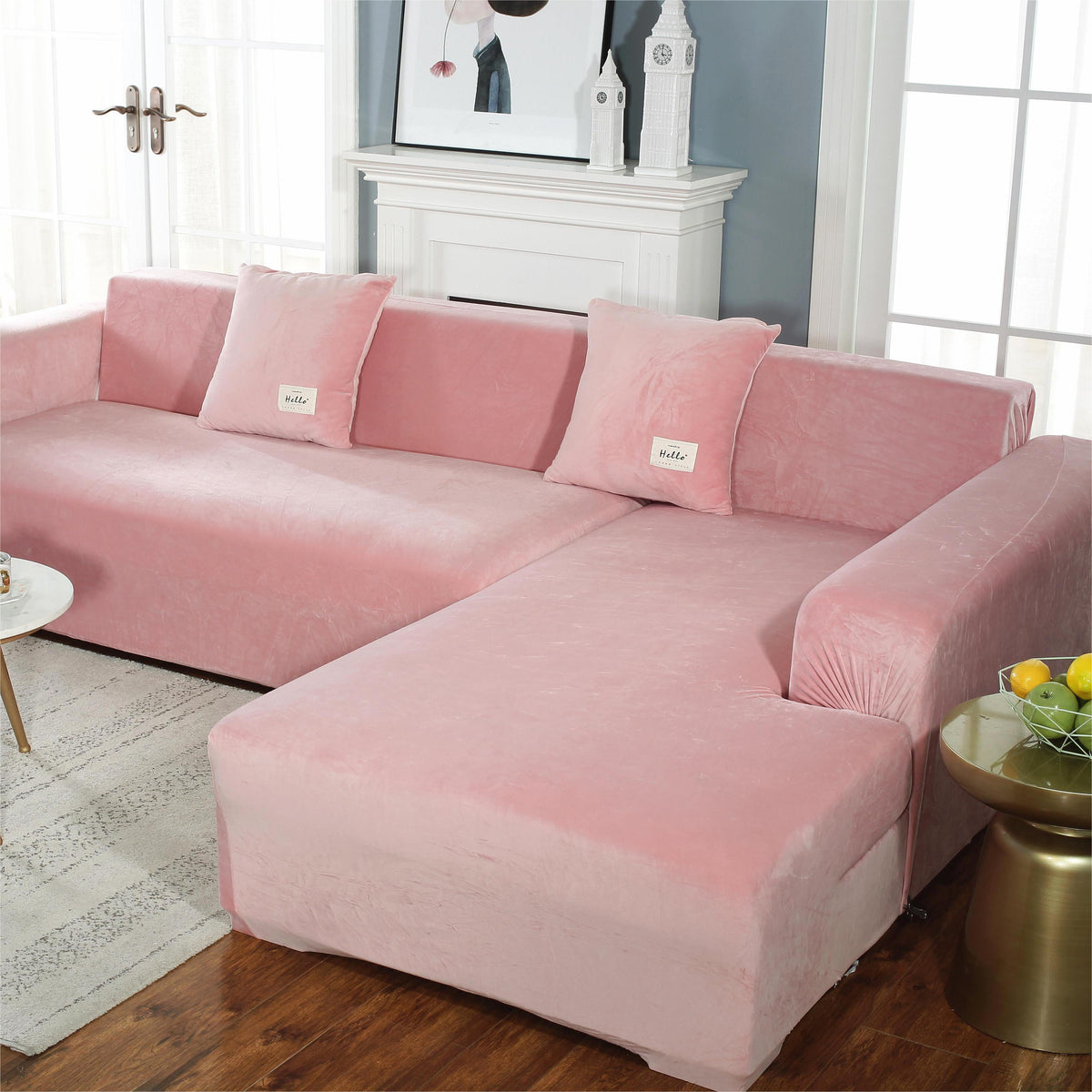 Ecksofa-Bezug aus Samt in L-Form – Rosa – Ansicht 3