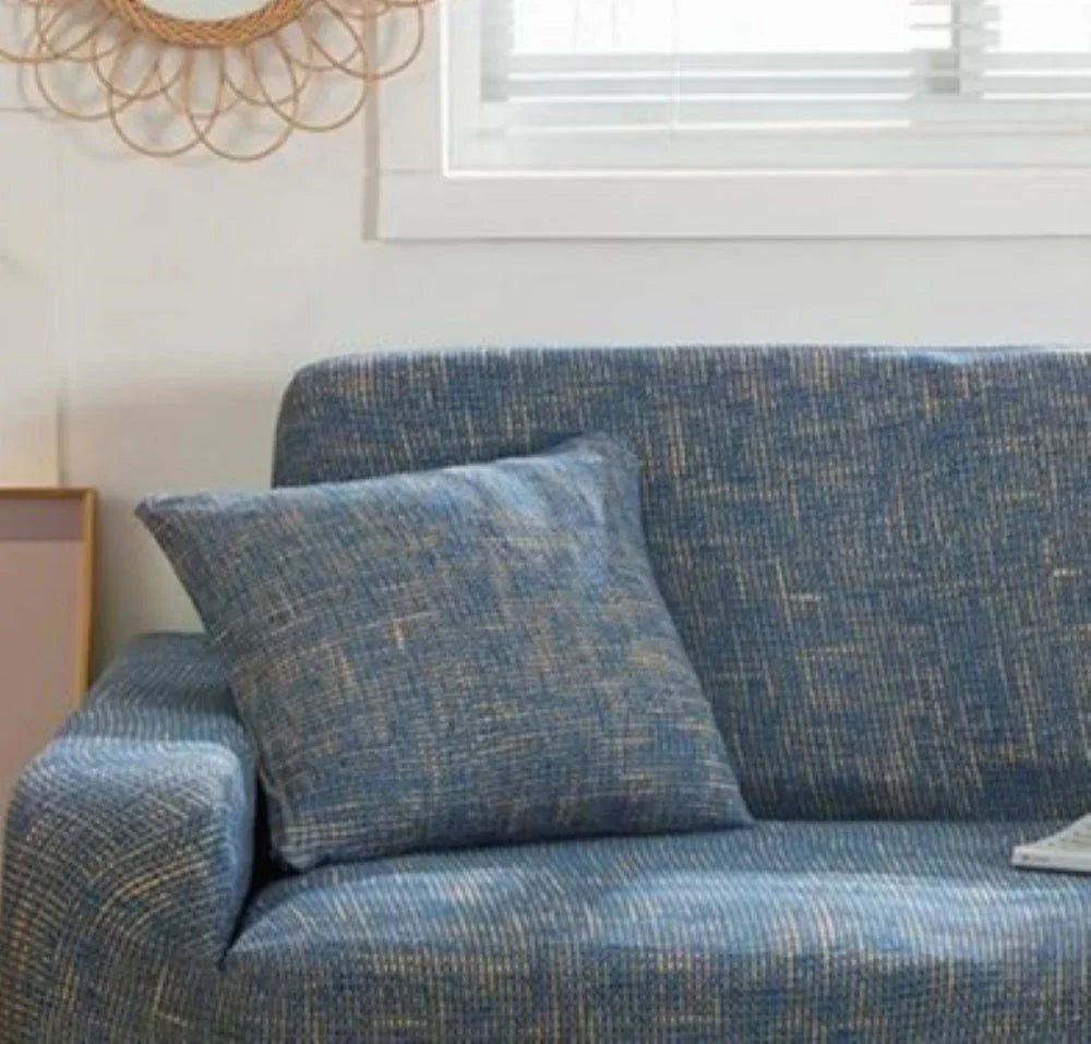 Kissenhülle mit Kreuzmuster – Blau und Gold – Ansicht 1