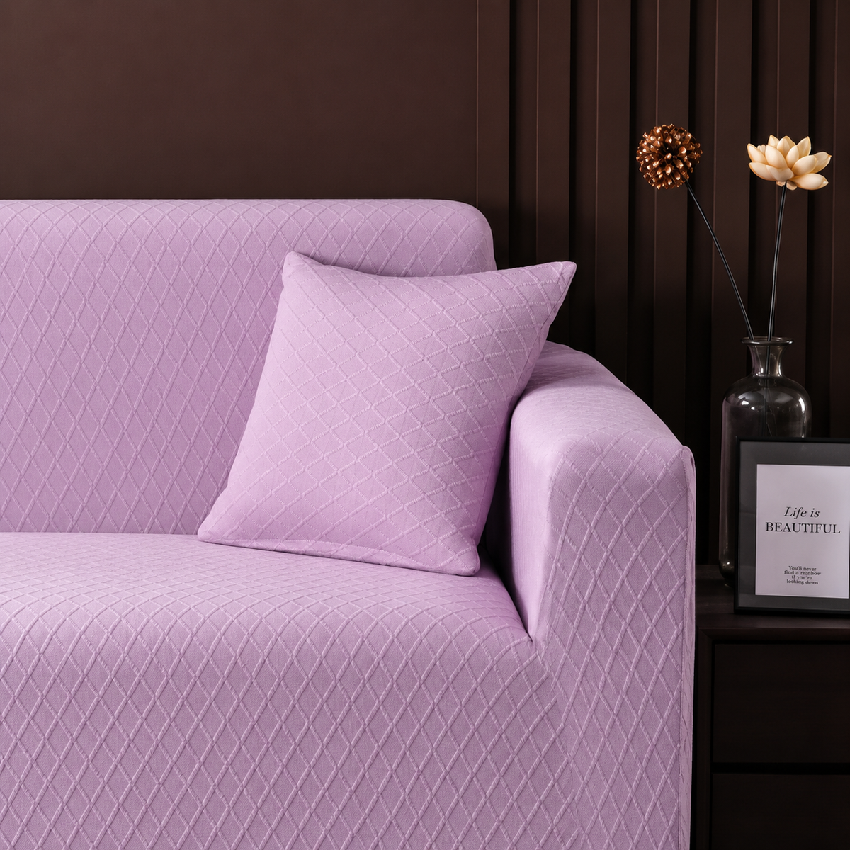 Kissenhülle aus Jacquard mit Rautenmuster – Hellviolett – Ansicht 2
