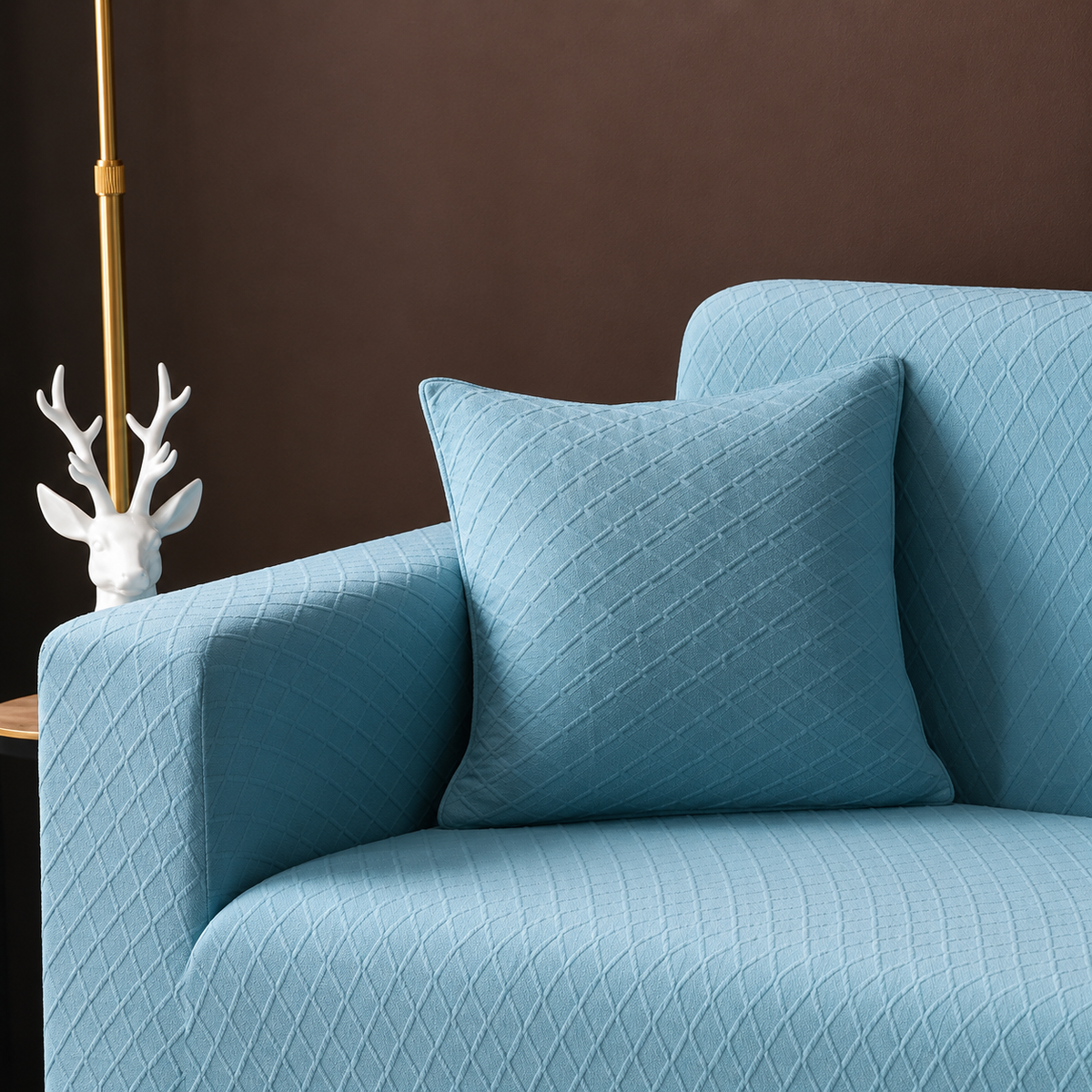 Kissenhülle aus Jacquard mit Rautenmuster – Himmelblau – Ansicht 2