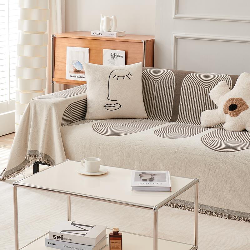 Chenille-Sofaüberwurf mit Fransen – Kaffeebraun – Ansicht 3