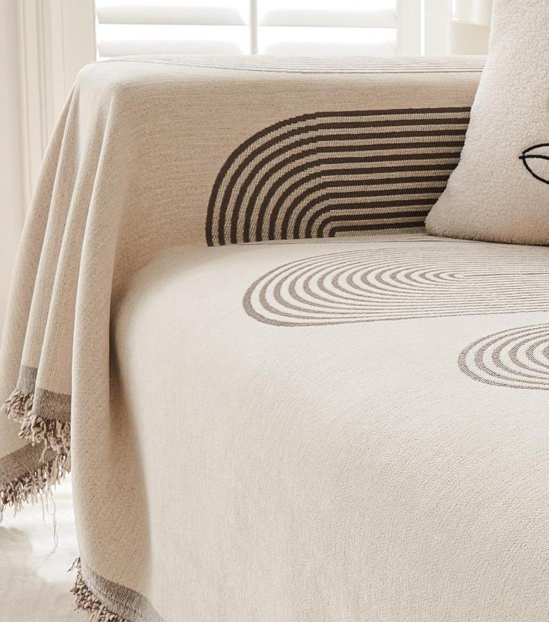 Chenille-Sofaüberwurf mit Fransen – Kaffeebraun – Ansicht 4
