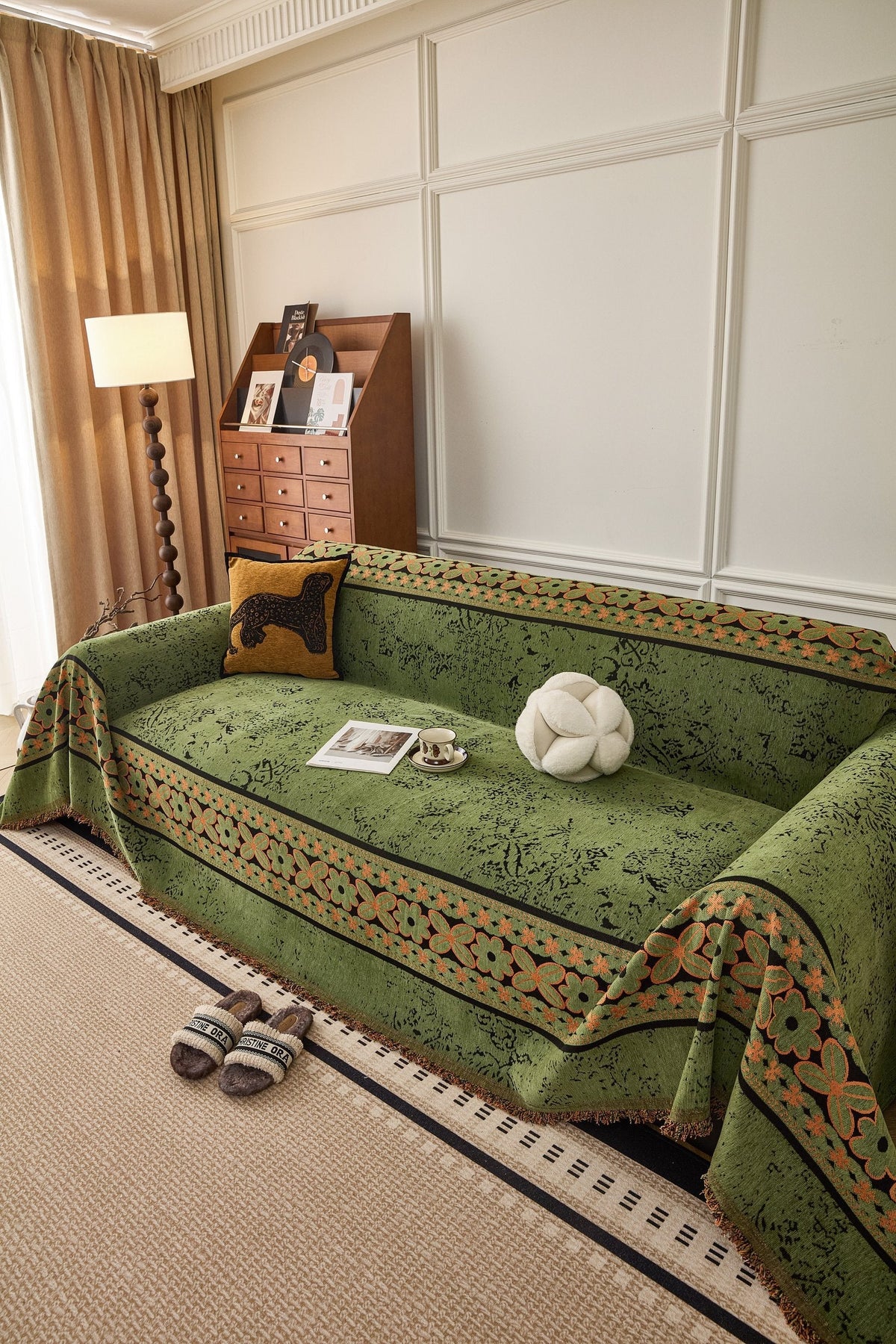 Sofaüberwurf Elaris – Olivgrün – Ansicht 1