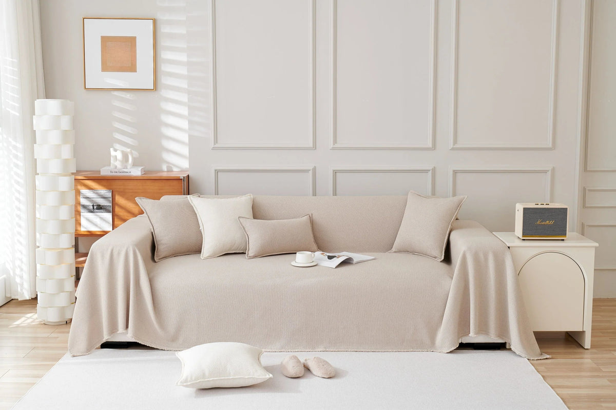 Sofaüberwurf Mousoon – Sandbeige – Ansicht 1