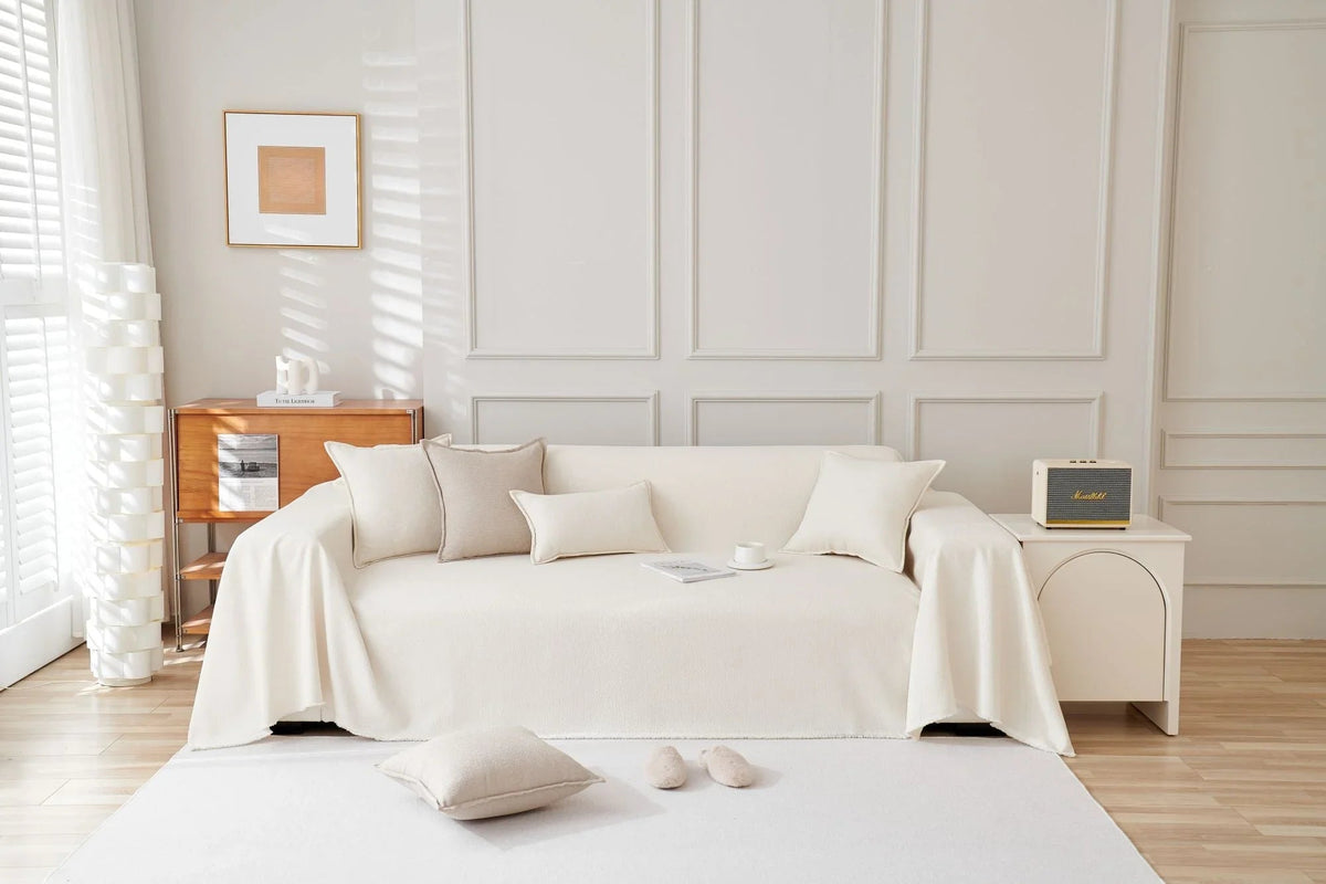 Sofaüberwurf Mousoon – Wollweiß – Ansicht 1