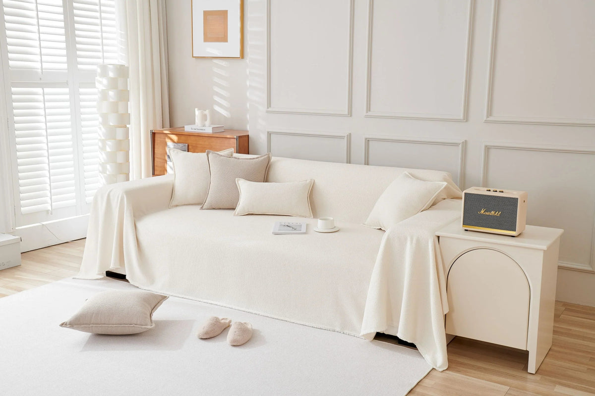 Sofaüberwurf Mousoon – Wollweiß – Ansicht 2