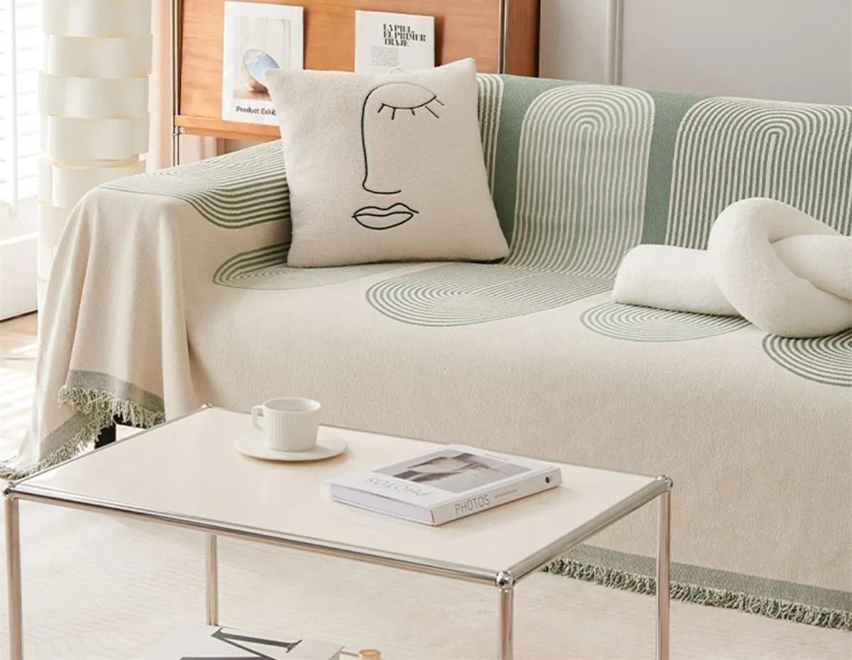 Chenille-Sofaüberwurf mit Fransen – Pistaziengrün – Ansicht 3