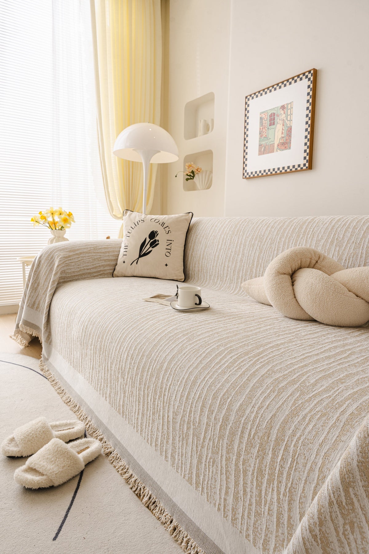Sofaüberwurf Serena – Sandbeige – Ansicht 1