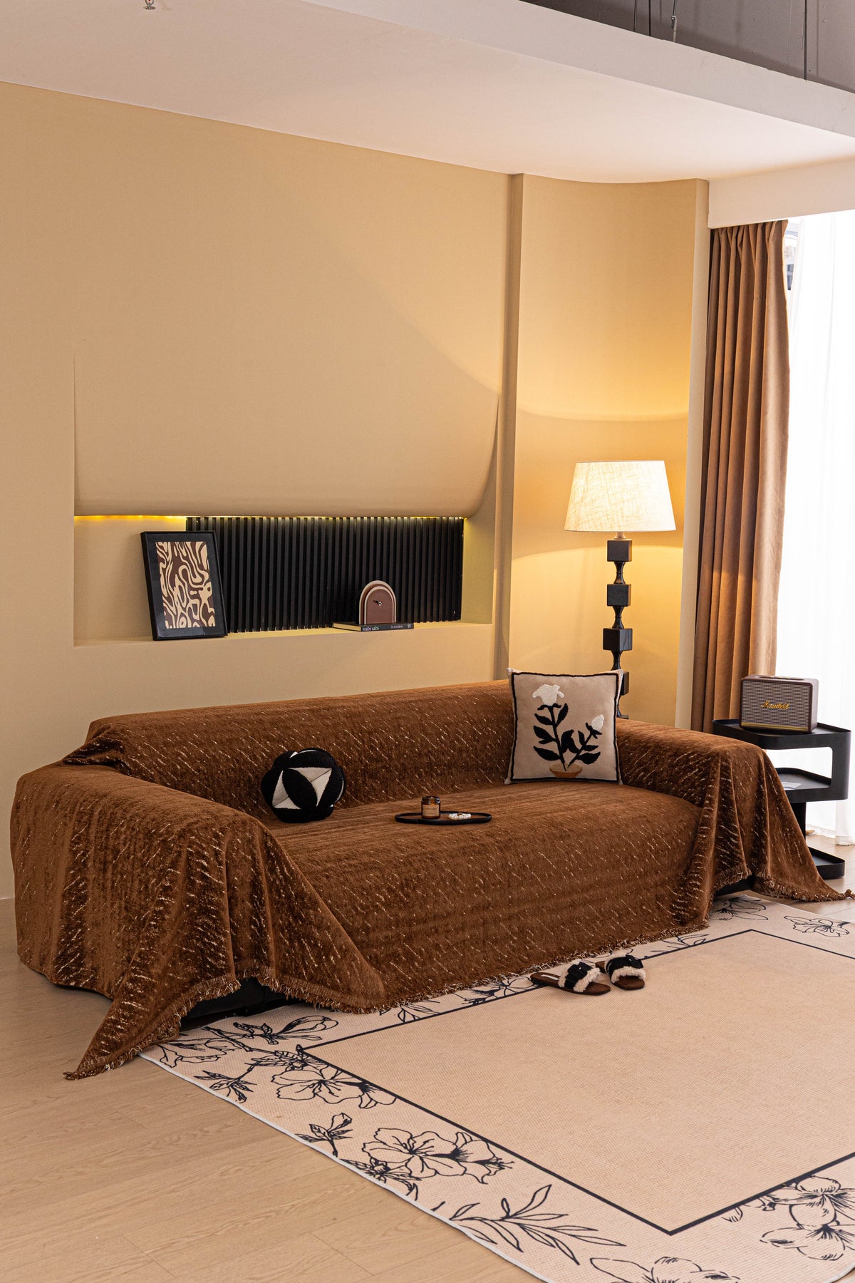 Sofaüberwurf Velmora – Kakaobraun – Ansicht 1