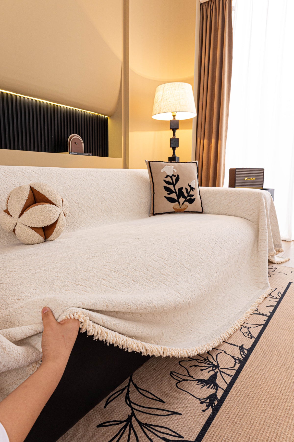 Sofaüberwurf Velmora – Cremeweiß – Ansicht 3
